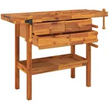 vidaXL Werkbank mit Schubladen Schraubstöcken 124x52x83 cm Akazienholz