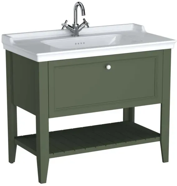 VitrA Valarte Waschtisch-Möbel-Set 65816 99,5x53x88cm, 1 Vollauszug, Korpus Vintage grün/Waschtisch weiß hochglanz
