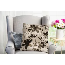 queence Dekokissen »Fausto«, Kissenhülle, Blumenmuster, Beige, Zart, Elegant, Vintage, Natürlich queence schwarz + bedruckt B/L: 50 cm x 50 cm