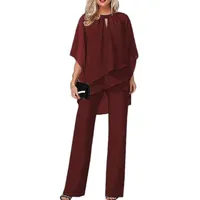 JIAALU Hosenanzug Damen Zweiteiler Chiffon Shirt Tüll Abendanzug Sets Elegant Vintage 2-Teiliges Set Outfit Hohe Taille Hosenanzug Cocktail Party Festlich Hosenanzug - 3XL