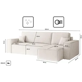 kaiser möbel Ecksofa mit schlaffunktion und bettkasten, Ecksofa L-Form Eckcouch L-Form BEST stoff Neve Rechts Ecru - Creme