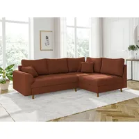 s-style möbel - Ecksofa mit Braun Holzfüßen im skandinavischen Stil aus Terrakotta Cord-Stoff, Ottomane rechts - Orange