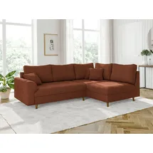 s-style möbel - Ecksofa mit Braun Holzfüßen im skandinavischen Stil aus Terrakotta Cord-Stoff, Ottomane rechts - Orange