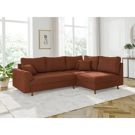 s-style möbel - Ecksofa mit Braun Holzfüßen im skandinavischen Stil aus Terrakotta Cord-Stoff, Ottomane rechts - Orange
