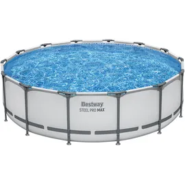 BESTWAY Steel Pro Max Frame Pool Set 427 x 107 cm lichtgrau inkl. Filterpumpe + Zubehör