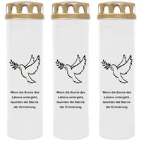 HS Candle Grabkerze mit Motiv 100h Brenndauer (3-tlg), Ø7xH25 cm, Grabkerze mit Motiv im 1er, 3er, 6er, 9er Pack weiß