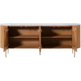 MASSIVMOEBEL24.DE Sideboard 200 x 76 x 40 cm Natur lackiert / Marmor Weiß