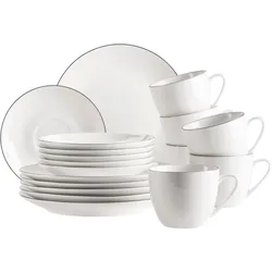 Kaffeeservice MÄSER "FELISE, Kaffeeservice, Porzellan", schwarz-weiß (weiß, schwarz), 18 tlg., Porzellan, Geschirr-Sets, Geschirr-Set, Service