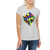 Urban Backwoods Print-Shirt Retro Cube Damen T-Shirt Zauberwürfel 80s Magic Speed Cubing Cuber (1-tlg) Speedcube Algorithm Cube Würfel grau XS