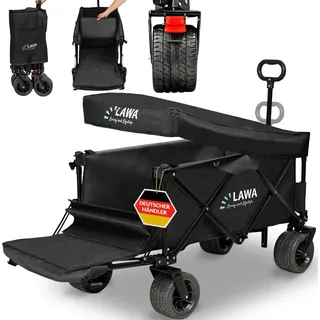 lawa living and lifestyle Bollerwagen faltbar mit Dach 100kg Tragkraft mit Bremse breite Räder Strandwagen klappbar Handwagen Hunde faltbarer Transportwagen Hundebuggy Schwarz