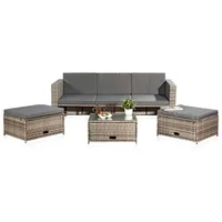 MuCoLa Polyrattan Sitzmöbel Set Sofa Tisch 2 Hocker grau