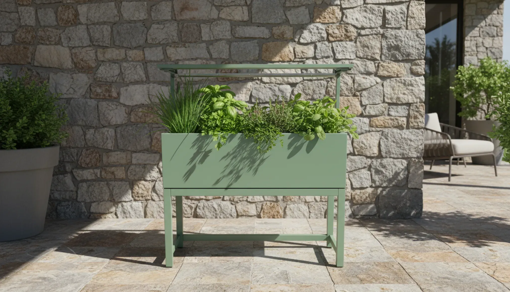 Hochbeet EdenGrow mit Regendach grün, Metallbeet für Balkon und Garten