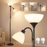 VASAGLE Deckenfluter mit Leselampe, Stehlampe 176 cm Standleuchte für E27 LED-Leuchtmittel geeignet mit verstellbarem Lesearm, Stehleuchte für Wohnzimmer, schlafzimmer, Büro, Mattschwarz, LFL019B202