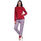 normann Damen Schlafanzug mit Bündchen Pyjama im wunderschönen Ethnolook, Farbe:rot, Größe:36-38 - 36-38