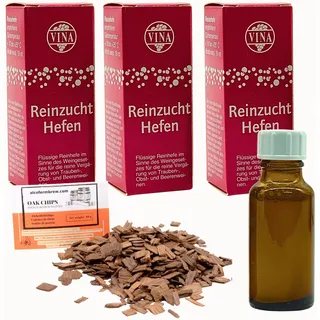 AlcoFermBrew 3 x Portwein Weinhefe 19ml für 50L + Eichenholz Chips, Vina Wein Hefe, Hefe für Wein, Wein Flüssighefe