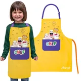 Chefclub, Mädchen-Jungen Kinderschürze aus Baumwolle, Kids Schürze Gelb, Kochschürze Kinder, Kinderschürze Baumwolle Gelb, verstellbare Größe mit Fronttasche, Unisex Schürze ‍ - Einheitsgröße
