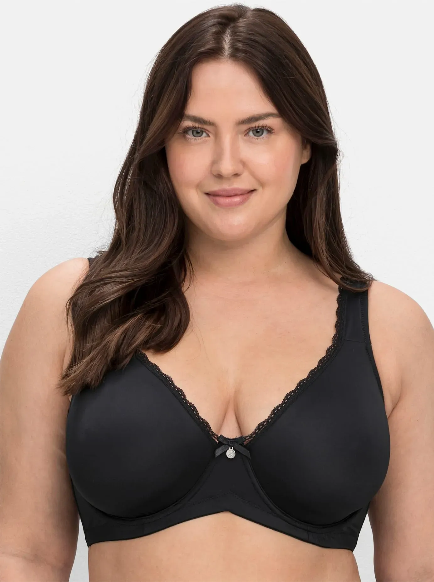 Bügel-BH SHEEGO, Damen, Gr. 95, Cup F, schwarz-weiß (schwarz, weiß), 82% Polyamid, 18% Elasthan, BHs Bügel-BH