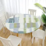 Morbuy Rund Tischdecke Elastisch, Graffiti Rund Tischdecken Wasserdicht Lotuseffekt Abwaschbar Abwischbar Tischtuch für Garten Outdoor Küchentisch (Für Tisch 100-110 cm,grau Grün)