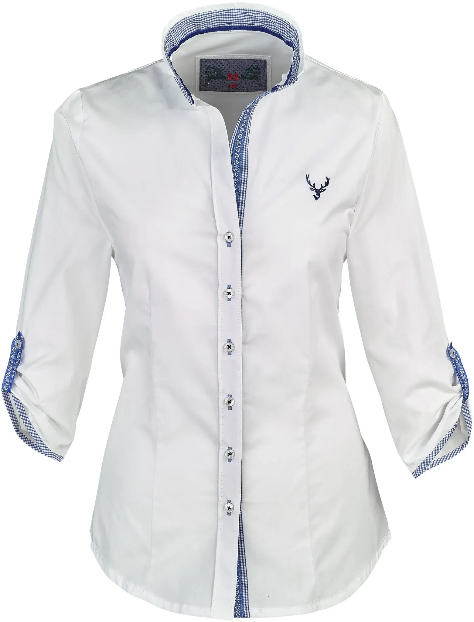 OS-Trachten Damen-Stehkragenbluse 7/8-Arm, weiß, 40