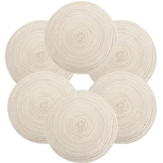 Tischset Rund Geflochten, Platzset Rund 6 stück, Baumwolle Tischsets Abwaschbar Hitzebeständige, 37 * 37 cm (Beige)