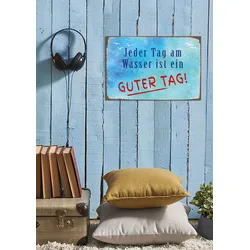 queence Metallbild »Guter Tag«, Schriftzüge-Schriftzug, (1 St.), Stahlschilder queence Farbe Bild(er): rot