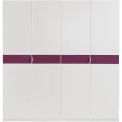 Kleiderschrank PRIESS "Madrid", weiß (weiß, brombeerglas), B:185cm H:193cm T:54cm, Holzwerkstoff, Schränke, mit farbiger Glasauflage