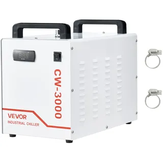 Vevor Industrieller Wasserkühler CW-3000, Industrie-Wasserkühler-Kühlsystem mit 9-L-Tank, 10 L/min Durchfluss, Kühlgerät mit Hochgeschwindigkeitslüfter, für Lasergravur-&-schneidmaschinen