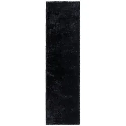 Hochflor-Teppich `Dovel` - Recyceltes Polyester - Nachhaltig & Weich. Farbe: Schwarz, 60x230 cm | Kadima Design