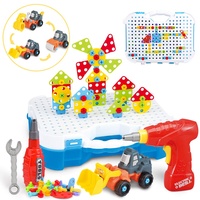 Mosaik Steckspiel für Kinder 3 4 5 Jahre, Montessori Mosaik Spielzeug mit Bohrmaschine,Konstruktion Spielzeug Demontierbares Baufahrzeug, 3D Puzzle Werkzeugkasten(325 Stücke)