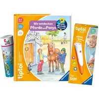 tiptoi Ravensburger Set: Wieso? Weshalb? Warum? Wir entdecken Pferde und Ponys (Kinderbuch) + 00110 Stift mit Kinder-Weltkarte, Lernspielzeug für Kinder