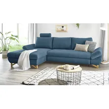 furn.design Ecksofa in blau Struktur-Stoff Sofa mit Bettfunktion und Stauraum 284 cm Skalm