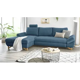 furn.design Ecksofa in blau Struktur-Stoff Sofa mit Bettfunktion und Stauraum 284 cm Skalm