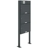 AL Briefkastensysteme Standbriefkasten 3 Fach grau inkl. Zeitungsfach