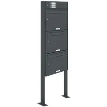AL Briefkastensysteme Standbriefkasten 3 Fach grau inkl. Zeitungsfach