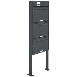 AL Briefkastensysteme Standbriefkasten 3 Fach grau inkl. Zeitungsfach
