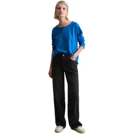 Marc O'Polo DENIM "aus Organic Cotton", Damen, Gr. XXS, blau (pale cobalt), Obermaterial: 100% Baumwolle, unifarben, Basic, relaxed fit, Serafino, Shirts Langarmshirt