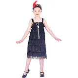 Rabtero Kinder Roaring 20er Jahre Fancy Kostüm, Mädchen Flapper Kleid Mit Perlenkette Und Feder Stirnband, Gangster Outfit für Mädchen, Schwarz, Große 8-10