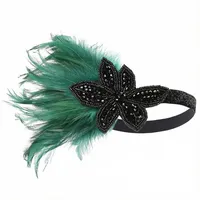 YIPFEN 1 Pcs 1920s Stirnband Feder Damen 20er Jahre Stil Flapper Showgirl Charleston Damen Fasching Kostüm Accessoires (Grün)