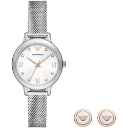 Quarzuhr EMPORIO ARMANI, rosa (silberfarben), Armbanduhren, Damen, Armbanduhr, Damenuhr, analog, Edelstahlarmband