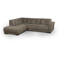 Cavadore Ecksofa "Modeo" / Schlafsofa mit Federkern und modernen Kontrastnähten / Hochwertiger Mikrofaser-Bezug in Wildlederoptik / Holzfüße / Maße: 261x77x214 cm (BxHxT) / Farbe: Savannah (hellbraun)