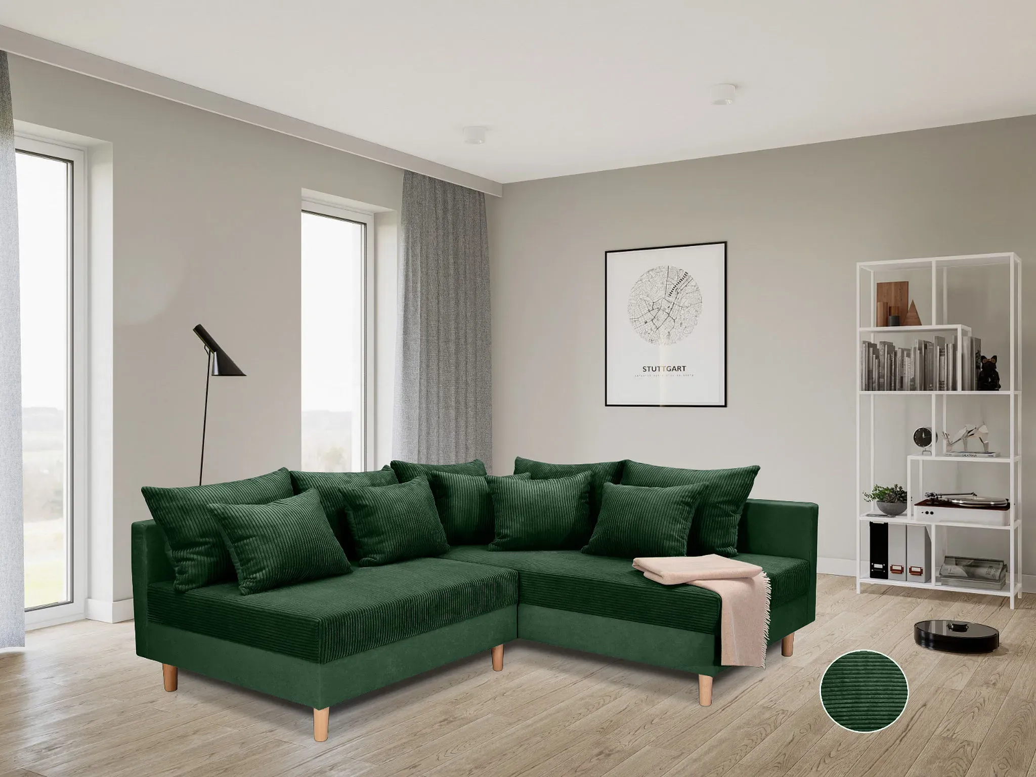 Ecksofa COLLECTION AB "L-Form", grün, B:201cm T:186cm, 100%Polyester, Sofas, Ecksofa,Ottomane rechte Seite montierbar,Komfortablen bonnelfederkern