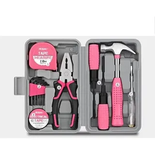 UrbanHomes 24-teiliges Werkzeugset Haushalt DIY Tool Kit für Frauen, Kleine Mini-Werkzeug-Box-Set von Starter grundlegende Damen Werkzeuge für Haus & Büro-Rosa