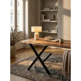 KADIMA DESIGN Bürotisch Massivholz Groß 160x80 Akazie Schreibtisch Goldbraun-Schwarz Baumkante Industrial Kreta Kollektion Kadima Design