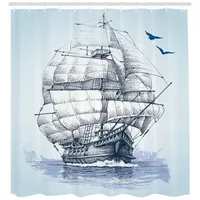 ABAKUHAUS Duschvorhang Vintage Boat 175 x 200 cm blau