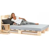 Lermowood Palettenbett 140 x 200 cm mit Kopfteil Natur Holzbett Massivholzbett Bett aus Paletten Seniorenbett Kinderbett Jugendbett - Naturbelassen