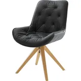 DELIFE Polsterstuhl Taimi-Flex, Holzgestell kantig Natur Echt-Leder Schwarz schwarz 57 cm x 86 cm x 60 cm