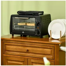 Homcom Mini Backofen 10 Liter 750W 100-230°C 60 Min. Timer mit Backblech, und Rost 36,5x26x22 cm Schwarz