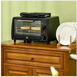 Homcom Mini Backofen 10 Liter 750W 100-230°C 60 Min. Timer mit Backblech, und Rost 36,5x26x22 cm Schwarz