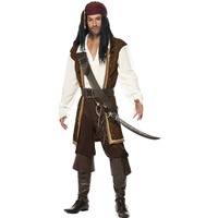 Smiffys 26224 Herren Hochsee-Pirat Kostüm, Oberteil, Kurze Hose, Bandelier, Gürtel und Kopftuch, L