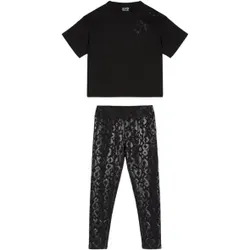 EA7 für Mädchen. 7G000055_AF13419 Schwarzes Sportoutfit (10Años= 142cm), Lässig, Sportlich, Baumwolle, Multisport, Kurzarm, Kinderbekleidung